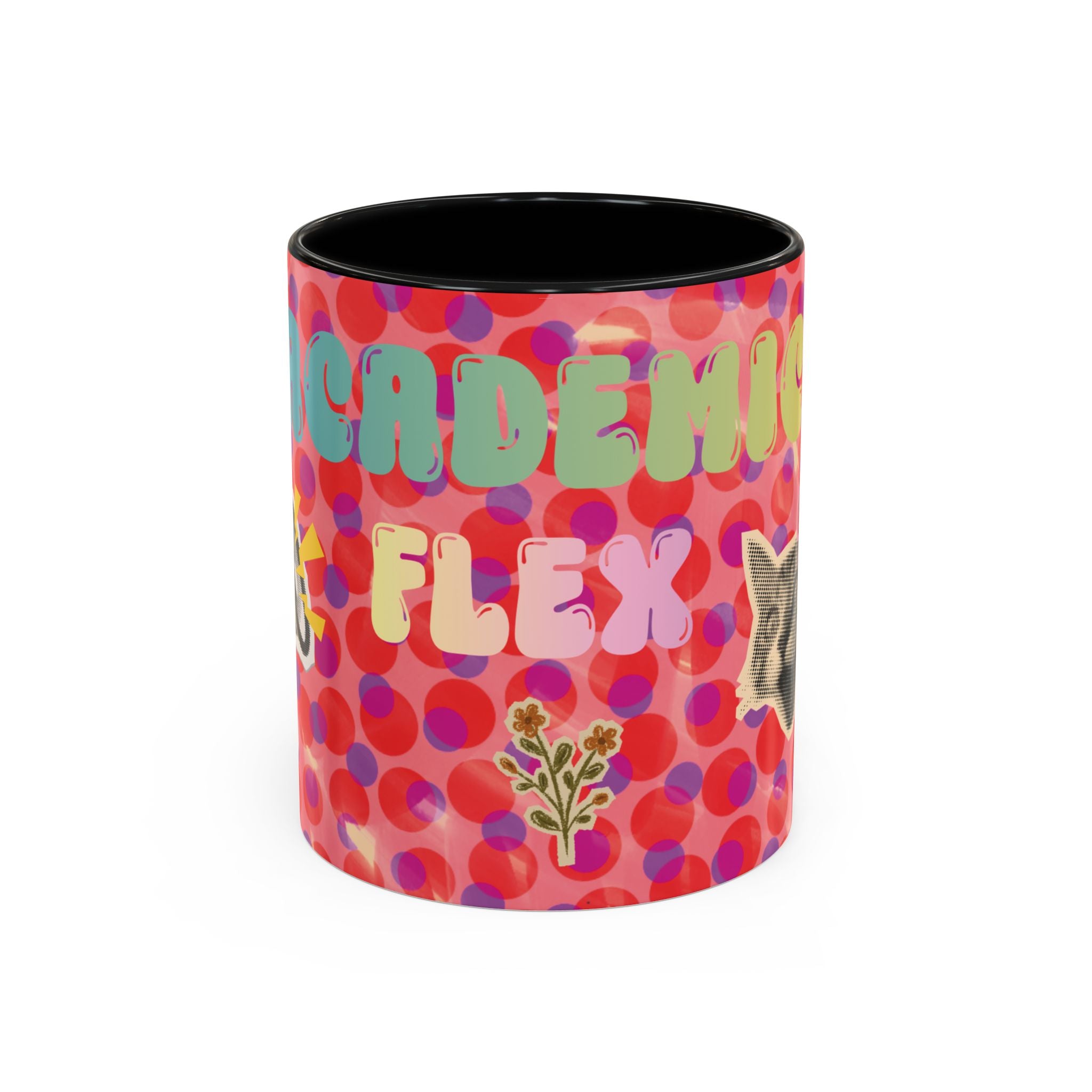 Academic Flex Coffee Mug — Retro Dots, Cat & Bell Accent Mug (11/15oz)