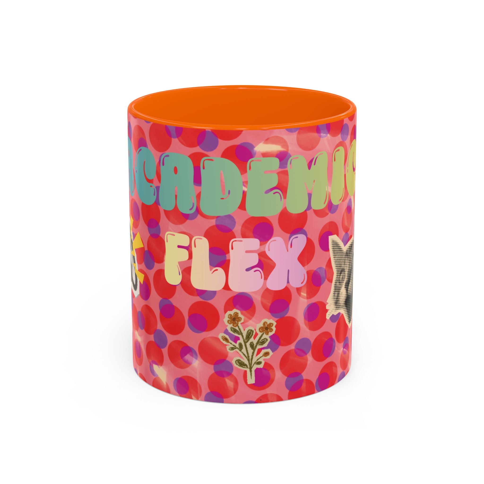 Academic Flex Coffee Mug — Retro Dots, Cat & Bell Accent Mug (11/15oz)