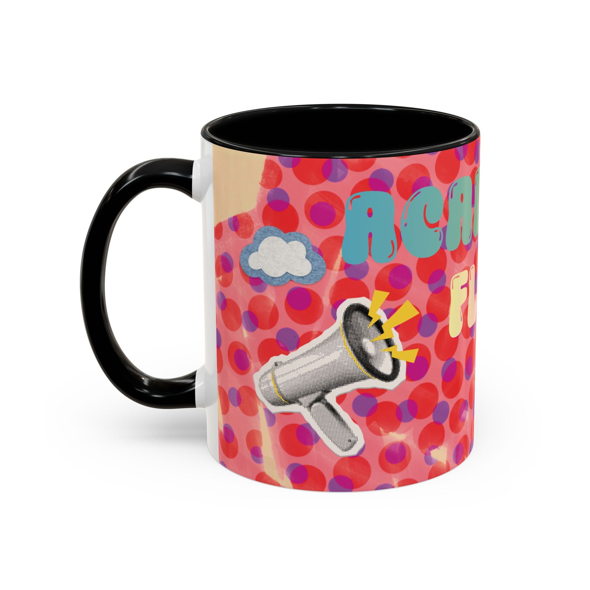 Academic Flex Coffee Mug — Retro Dots, Cat & Bell Accent Mug (11/15oz)