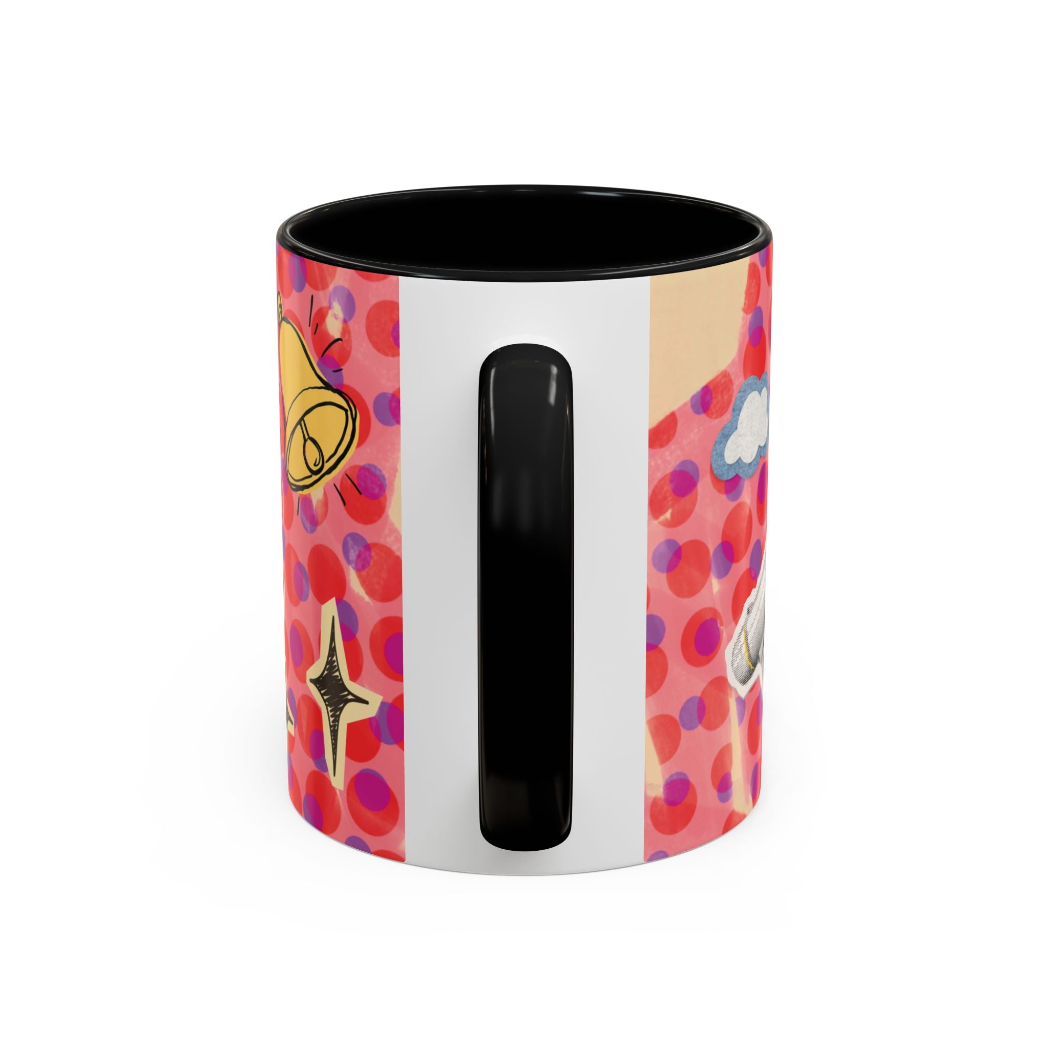 Academic Flex Coffee Mug — Retro Dots, Cat & Bell Accent Mug (11/15oz)