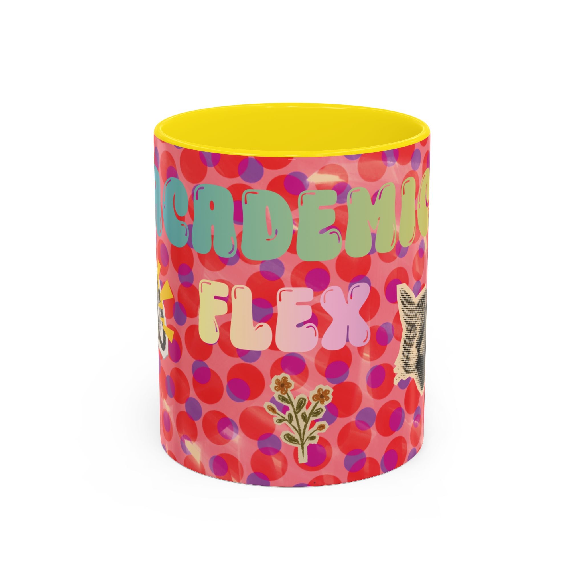 Academic Flex Coffee Mug — Retro Dots, Cat & Bell Accent Mug (11/15oz)