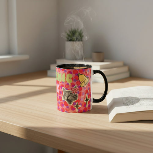 Academic Flex Coffee Mug — Retro Dots, Cat & Bell Accent Mug